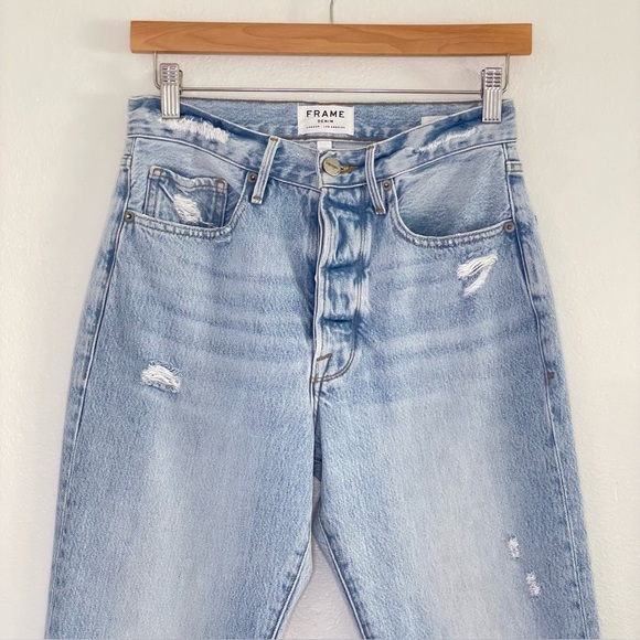 Frame Le Original Slim Straight Jean Distressed Light Wash Rigid Denim Clash 27 - Picture 5 of 16